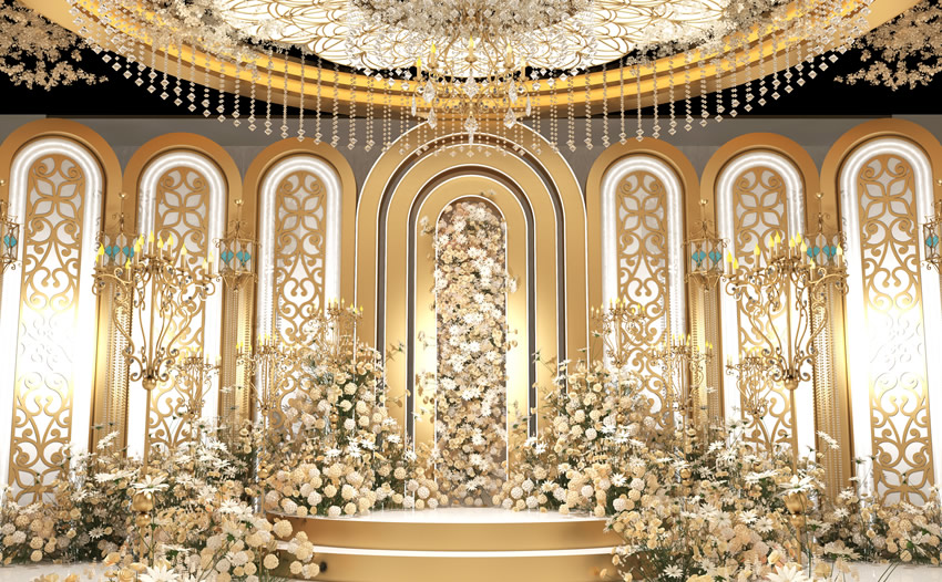 金东香槟色调婚礼堂效果展示